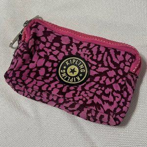 Kipling Pink & Black Leopard 3-Zipper Pocket Wallet
